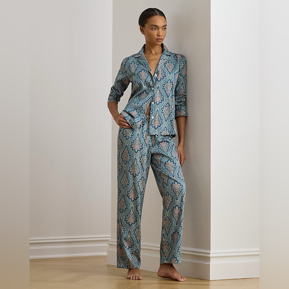 Ralph Lauren Sateen Paisley Cotton-Blend Sleep Set Pajamas